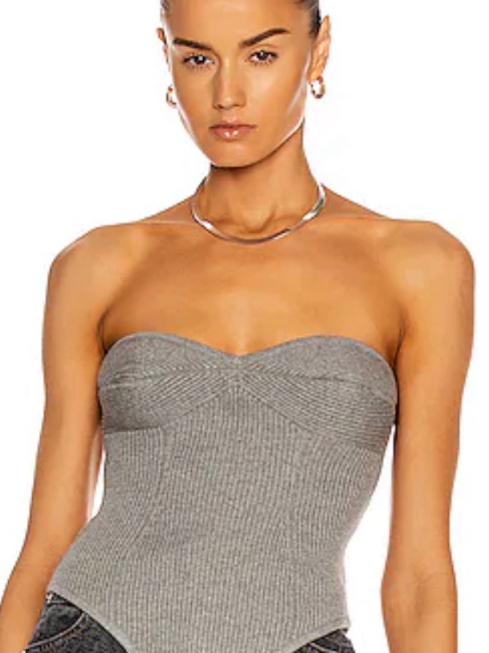 Fleur De Mal Gray Ribbed Bustier Top